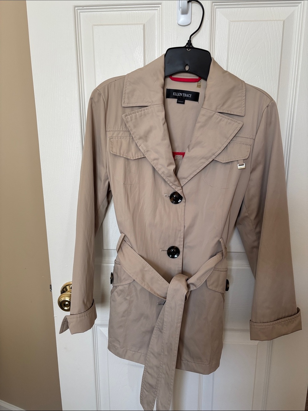 Ellen Tracy Taupe Belted Trench Coat